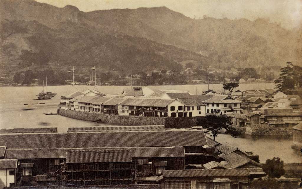 Panoramic view on the Dutch trading post of Dejima in Nagasaki.